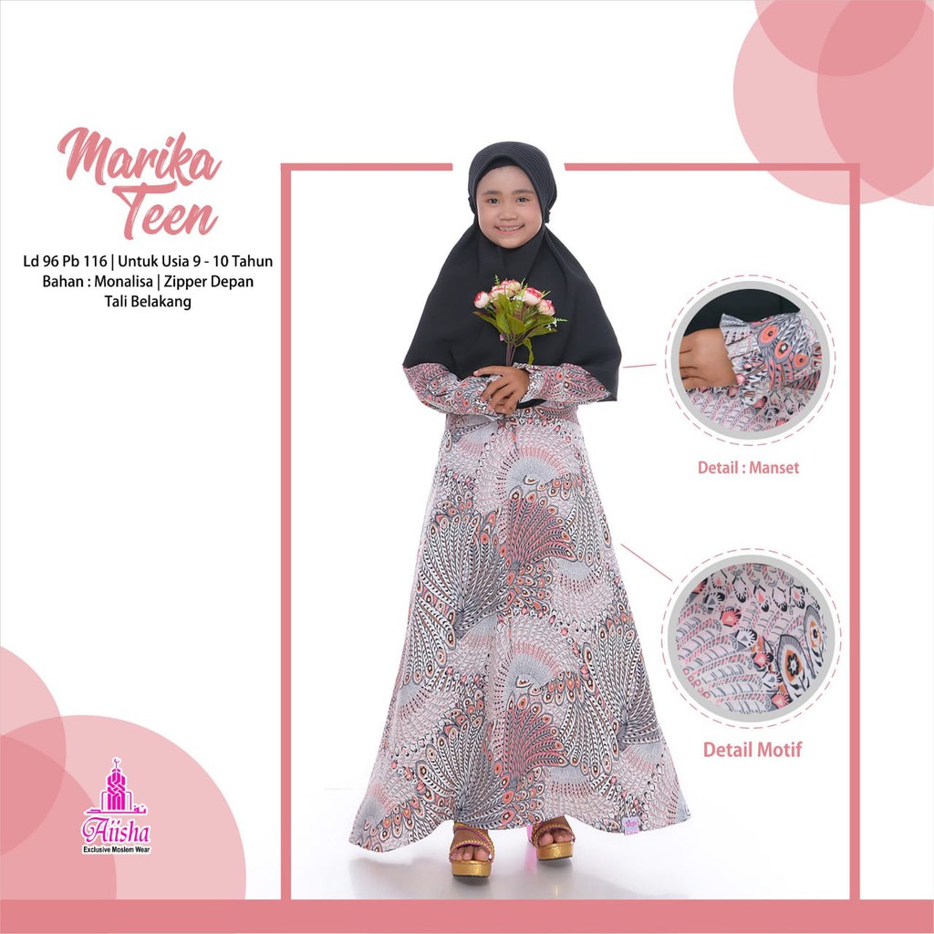 Gamis Anak Set Hijab Khimar Cadar Syari Terbaru Motif Batik Bahan Monalisa Adem Marika Set Original Aiisha Hijab