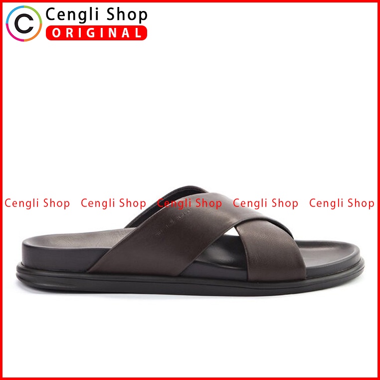 SANDAL SLIDE ANDREW PRIA ORIGINAL CASUAL KULIT BRANDED COKLAT ANM02