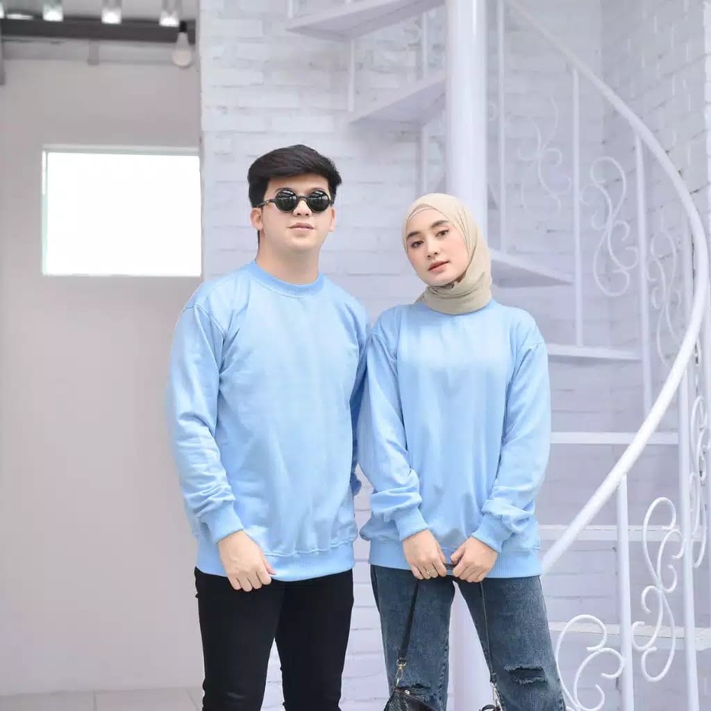 Crewneck Couple Pria Wanita Basic Polos Premium Bahan Fleece Tebal dan Halus harga MURAH