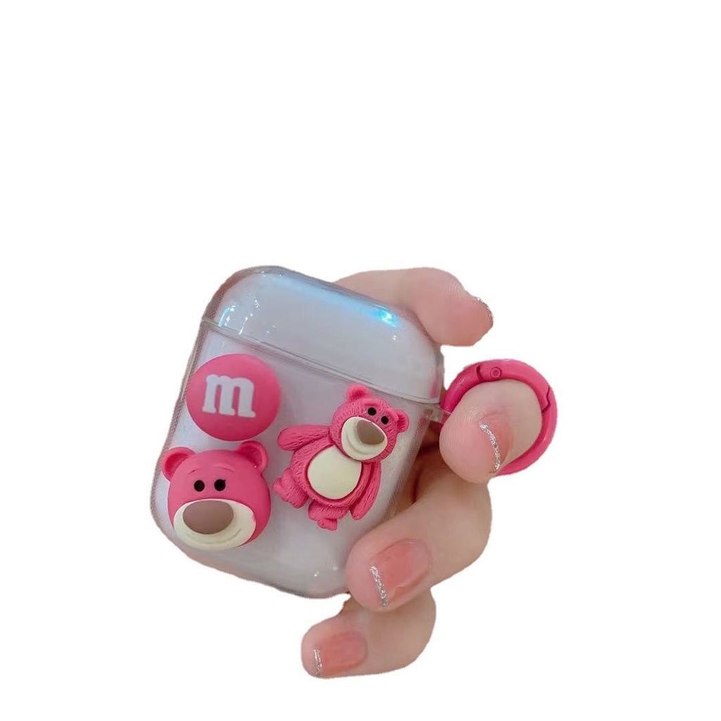 Kartun Toy Story Pink Bear Wireless Bluetooth TWS Silikon Case Cover Untuk AirPods 12 3 4 inPods i12 i12 Pro