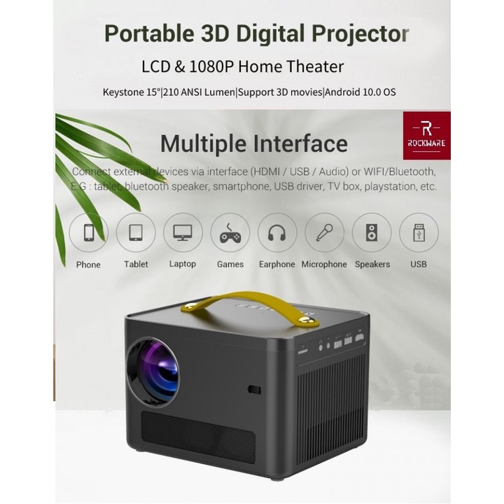 ROCKWARE GT ONE Android 9.0 Projector 210 ANSI Lumens - Alt C9 Android