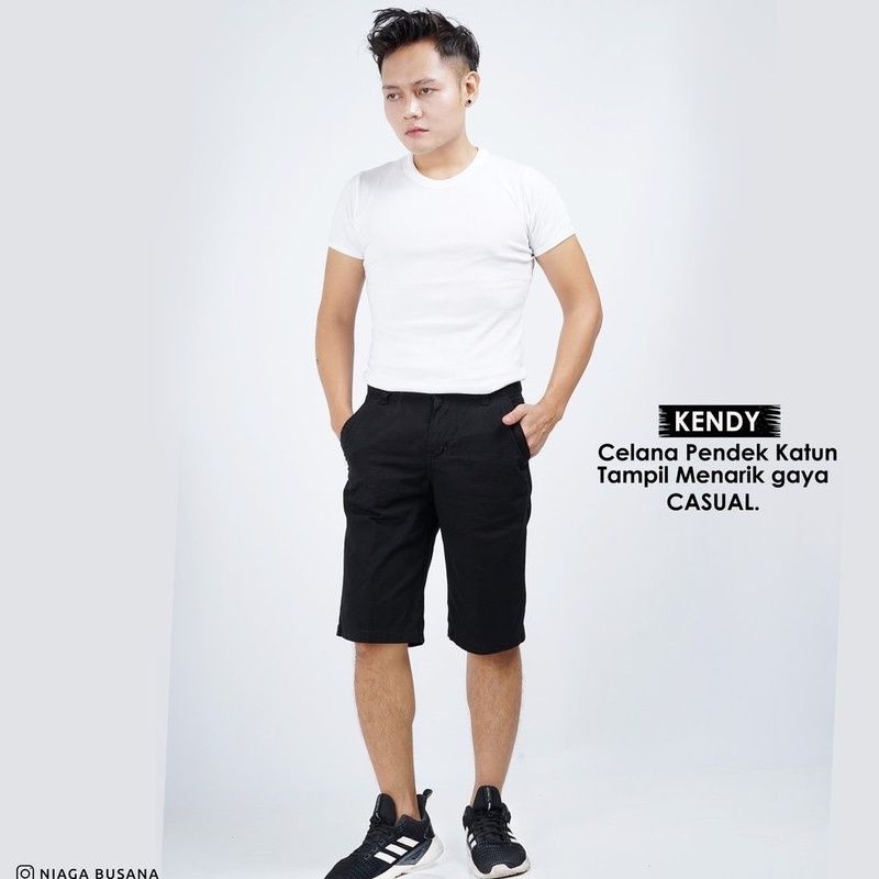 Celana Pendek Katun Hitam Pekat Bahan Stretch Melar Kendy Original Celana Pendek Hitam