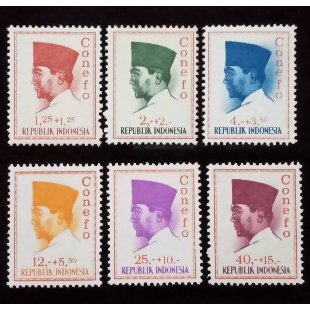 Perangko Indonesia Tahun 1965 Presiden Soekarno/ Sukarno/ Bung Karno Conefo Varian (6 Pcs)