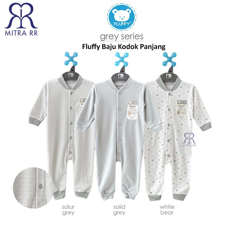 Fluffy Baju Kodok Bayi Lengan Panjang Sleepsuit Bayi Buka Kaki Tutup Kaki S M L / 3-12 Bulan