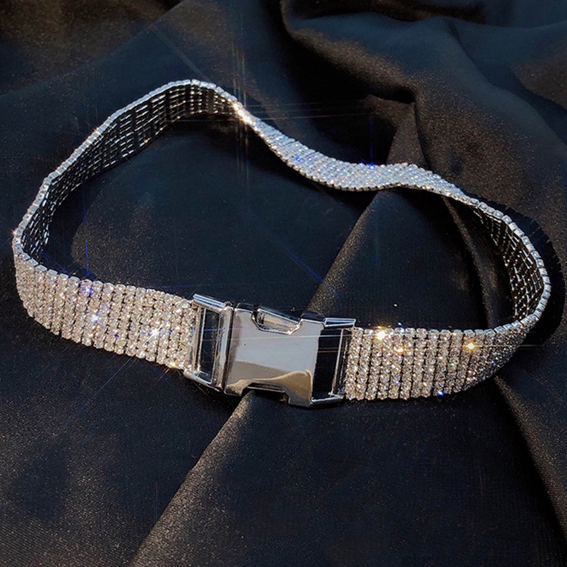 Kalung Choker Berlian Imitasi Warna Silver Untuk Wanita