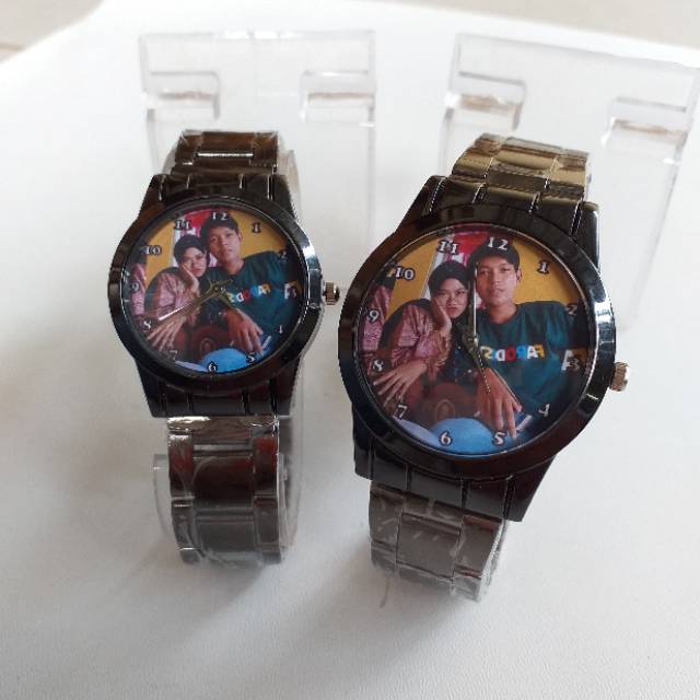 Jam Tangan Custom Rantai Hitam Kaca Datar Elegan