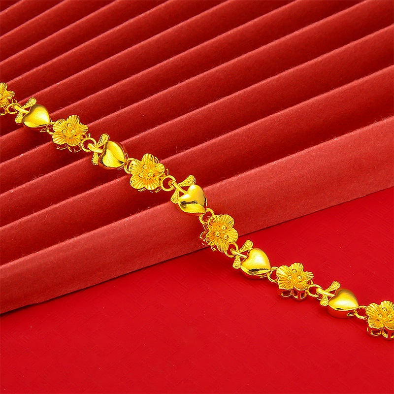Gelang Desain Bunga Phoenix Lapis Emas Emas Asli Kadar 375Gaya Korea Untuk Wanita