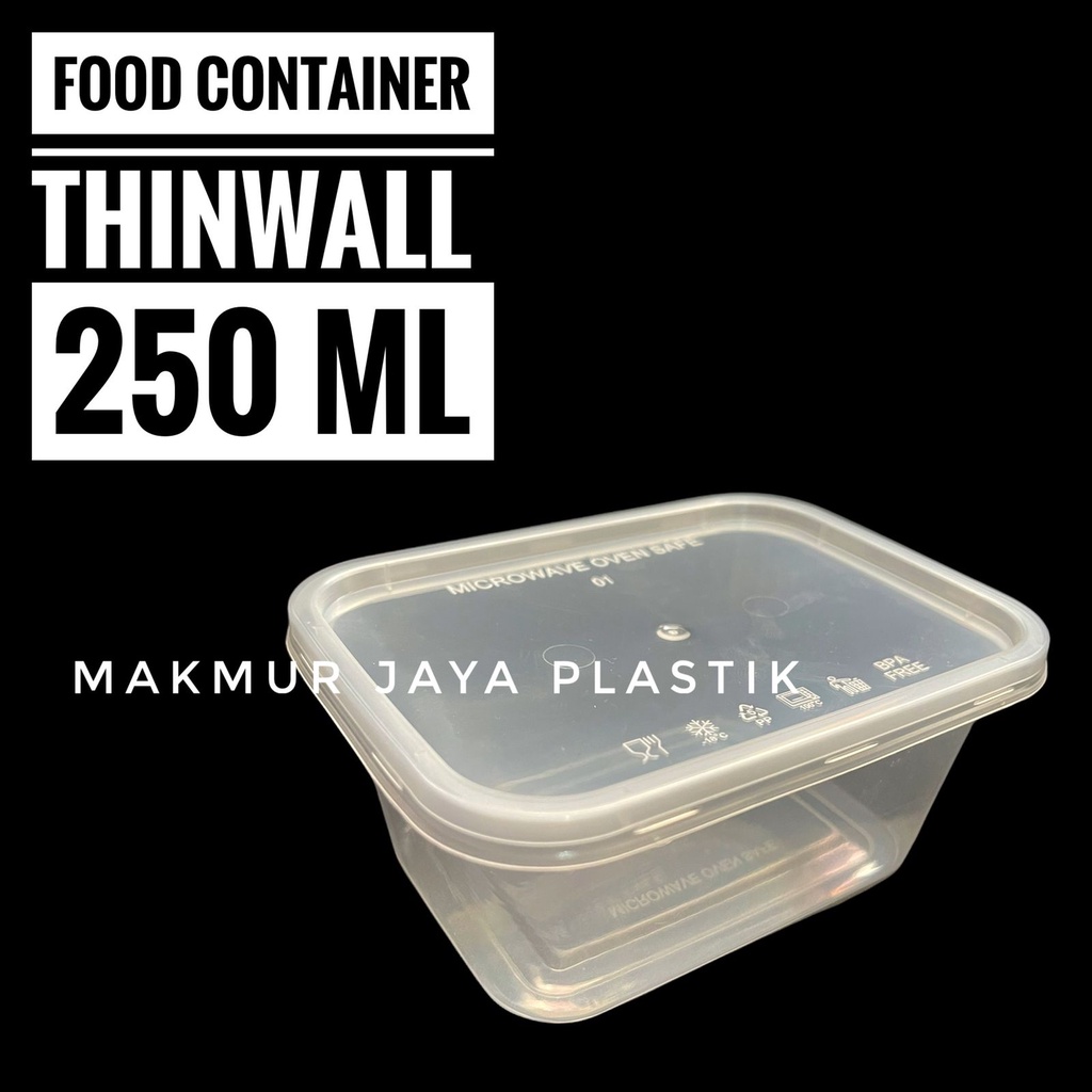 THINWALL CUP KOTAK PERSEGI PANJANG 250 ML / KOTAK MAKAN FOOD CONTAINER PLASTIK TAHAN PANAS