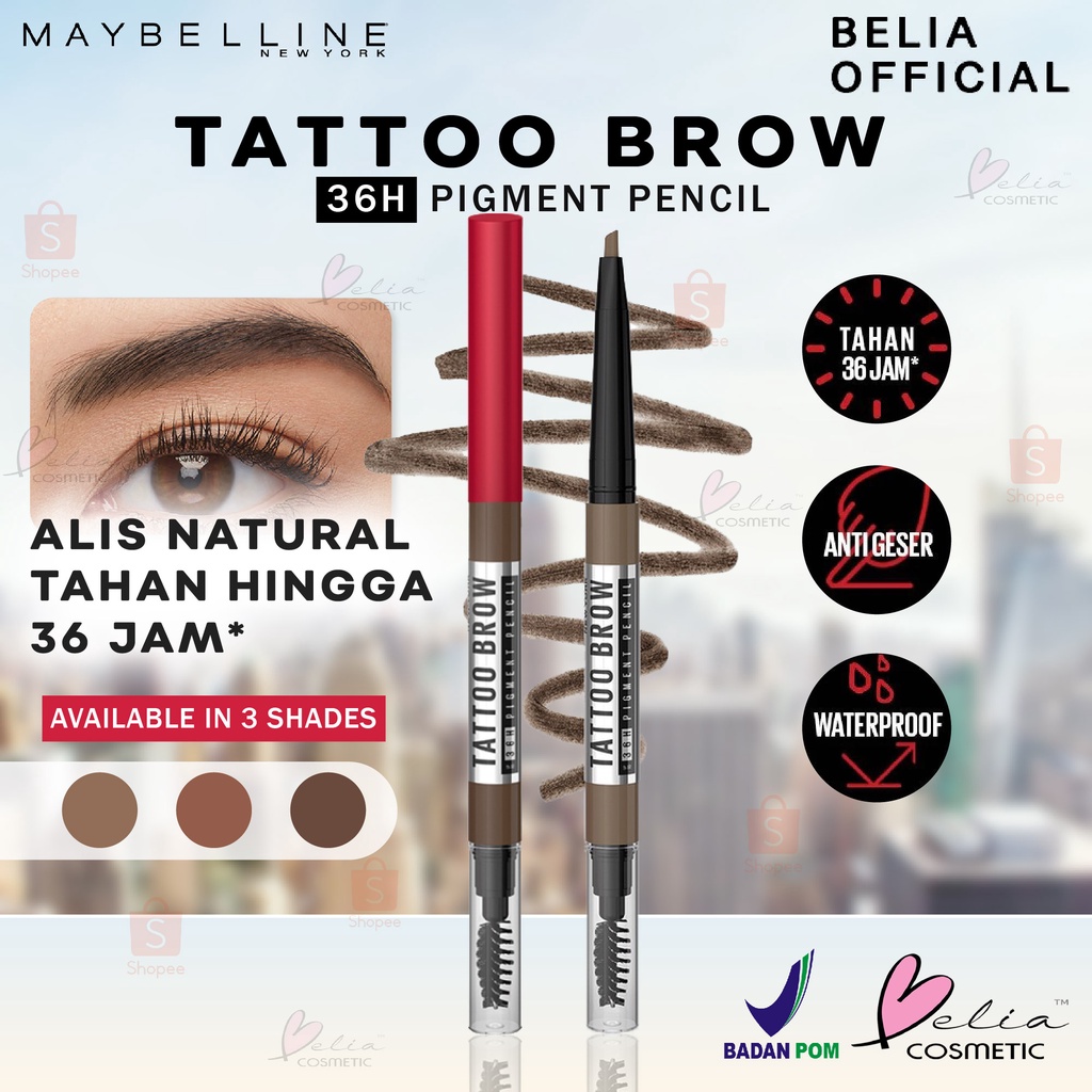 ❤ BELIA ❤ Maybelline Tattoo Brow 36H Pencil - Eye Makeup - Pensil Alis Cokelat | BPOM