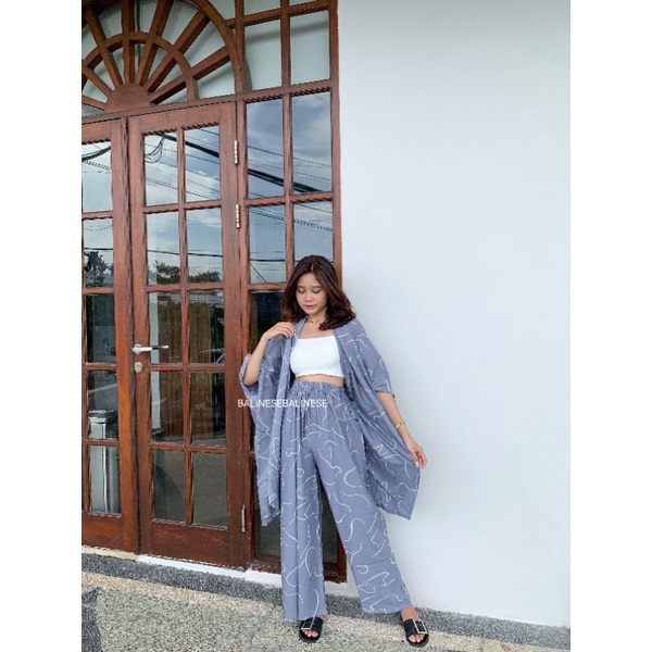Setelan Cardigan Kulot Worm / Set Auter Pantai | Setcel Hijaber | Setelan Wanita Cacing-Abu