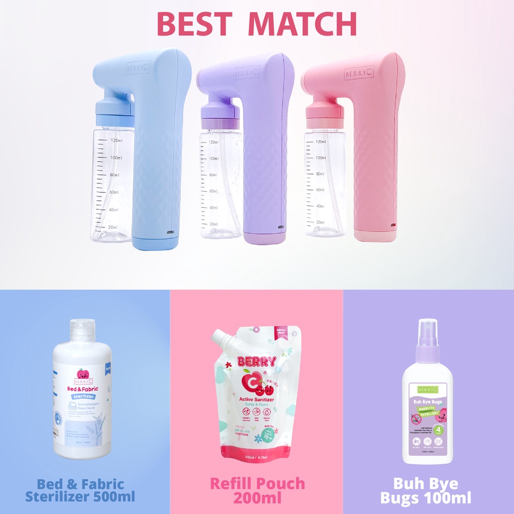 BerryC Mini Sanitizer Gun Rechargable, Small, Multi-Purpose, Travel Size semprotan otomatis sprayer sanitizer bed spray semprot disinfektan disinfectant liquid cairan antiseptik usb portable mobile tanpa kabel awet garansi kuat mudah essywidjaja essy best