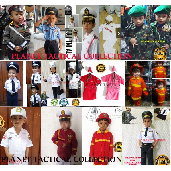 SERAGAM PROFESI ANAK BAJU KARNAVAL ANAK BAJU PROFESI  POCIL AU TNI AD PILOT DAMKAR AL AU GROSIR