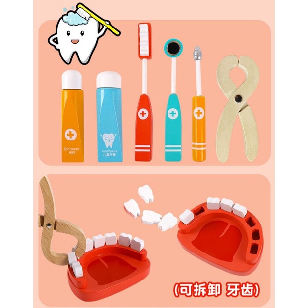 wooden dentist toys box doll / mainan dokter gigi anak