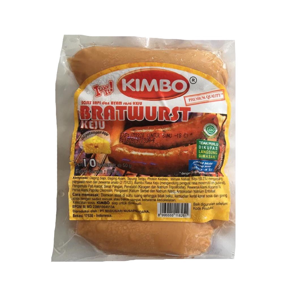 Sosis Sapi Bratwurst Kimbo Keju 500gr isi 10