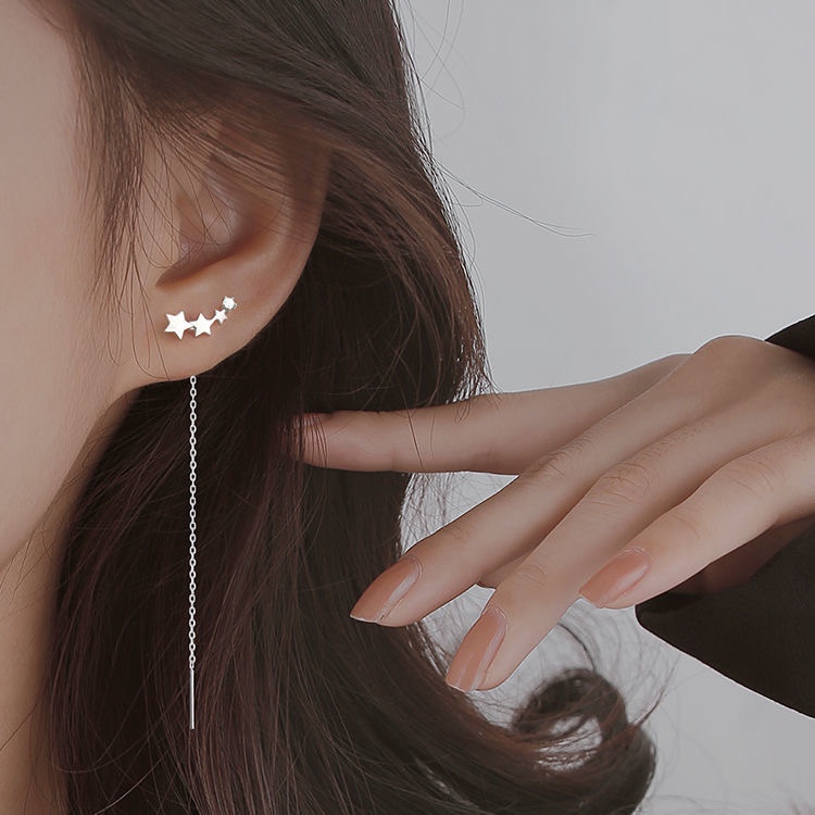 Anting Giwang Sterling Silver 925 Model Bintang Dengan Rumbai Untuk Wanita