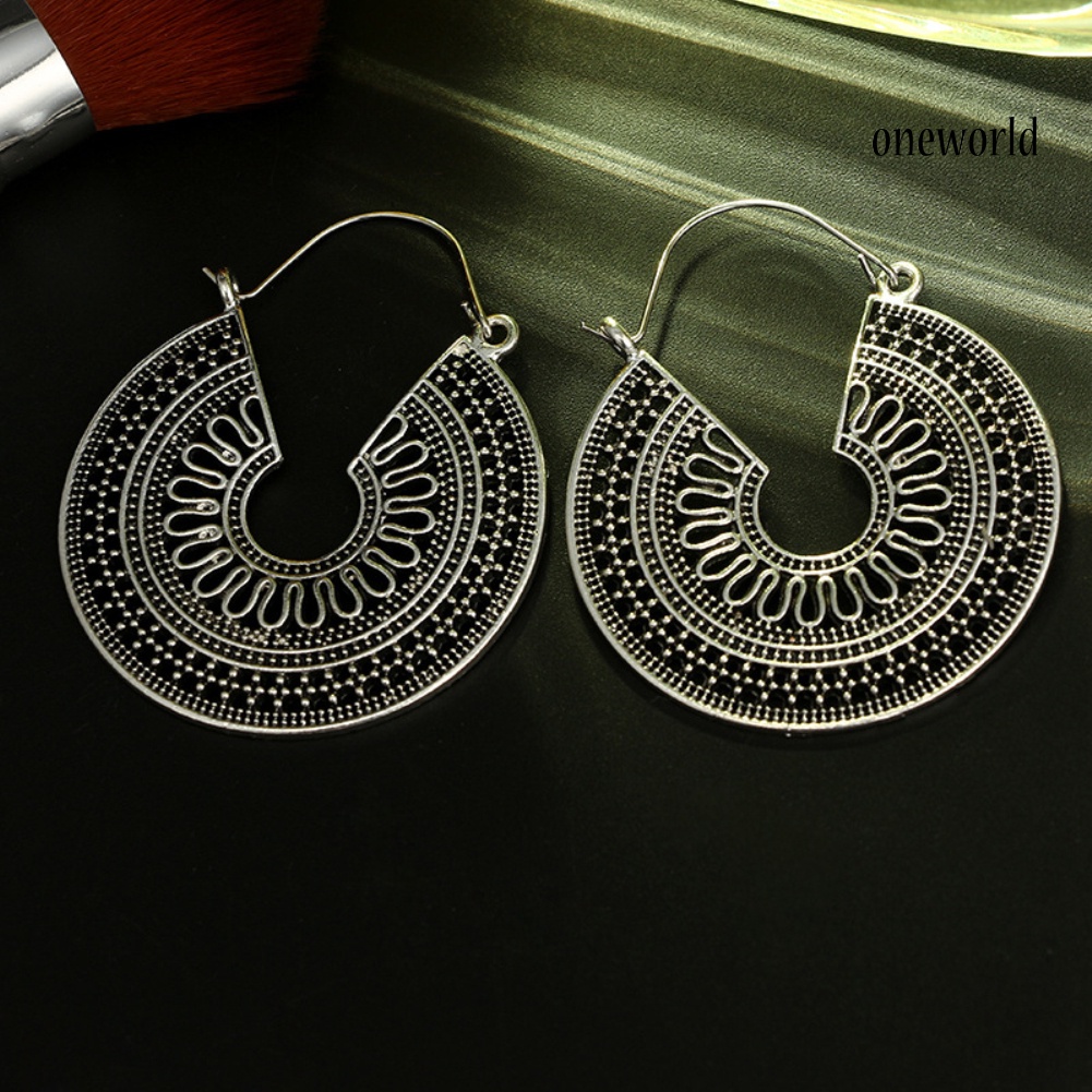 OW@ Women C Shape Hollow Hoop Earrings Vintage Party Club Pub Cocktail Jewelry Gift