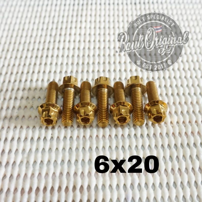 Baut probolt 6x20 gold new model drat 10 panjang 2cm Heng thailand