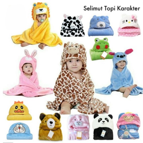 SELIMUT TOPI BAYI KARAKTER / SELIMUT BAYI KARAKTER / SELIMUT BAYI HOOD