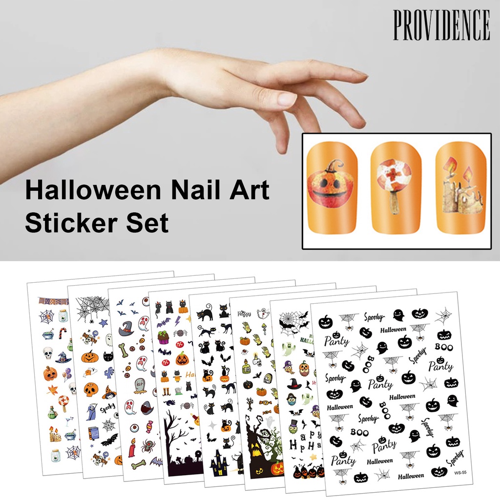 Providence 8Sheets/Set Manicure Decal Easy to Use Compact Easy to Apply Skeleton Head Nail Art Transfer Sticker for Halloween