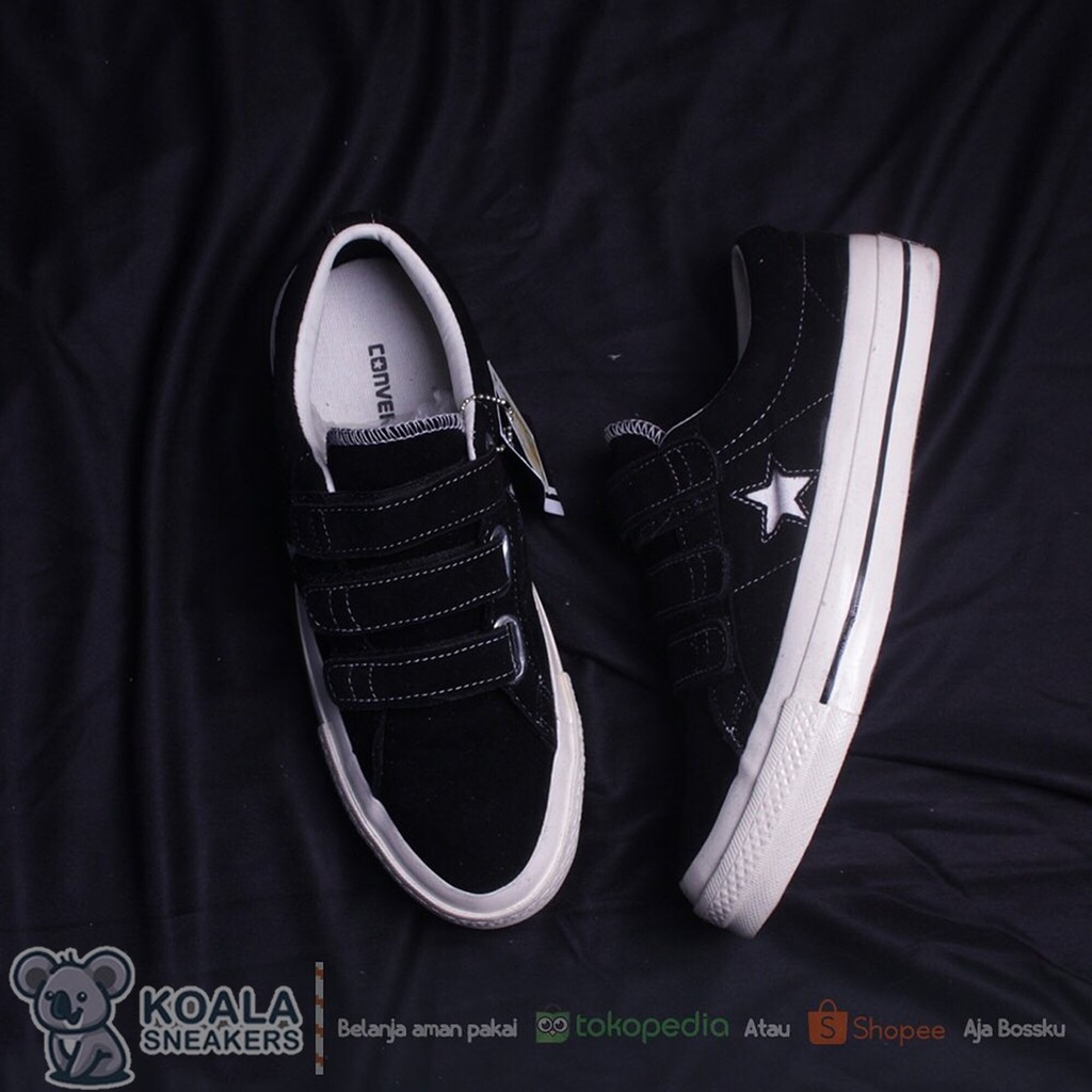 SEPATU CONVERSE ONE STAR PRO 3 VELCRO SUEDE BLACK WHITE PREMIUM BNIB