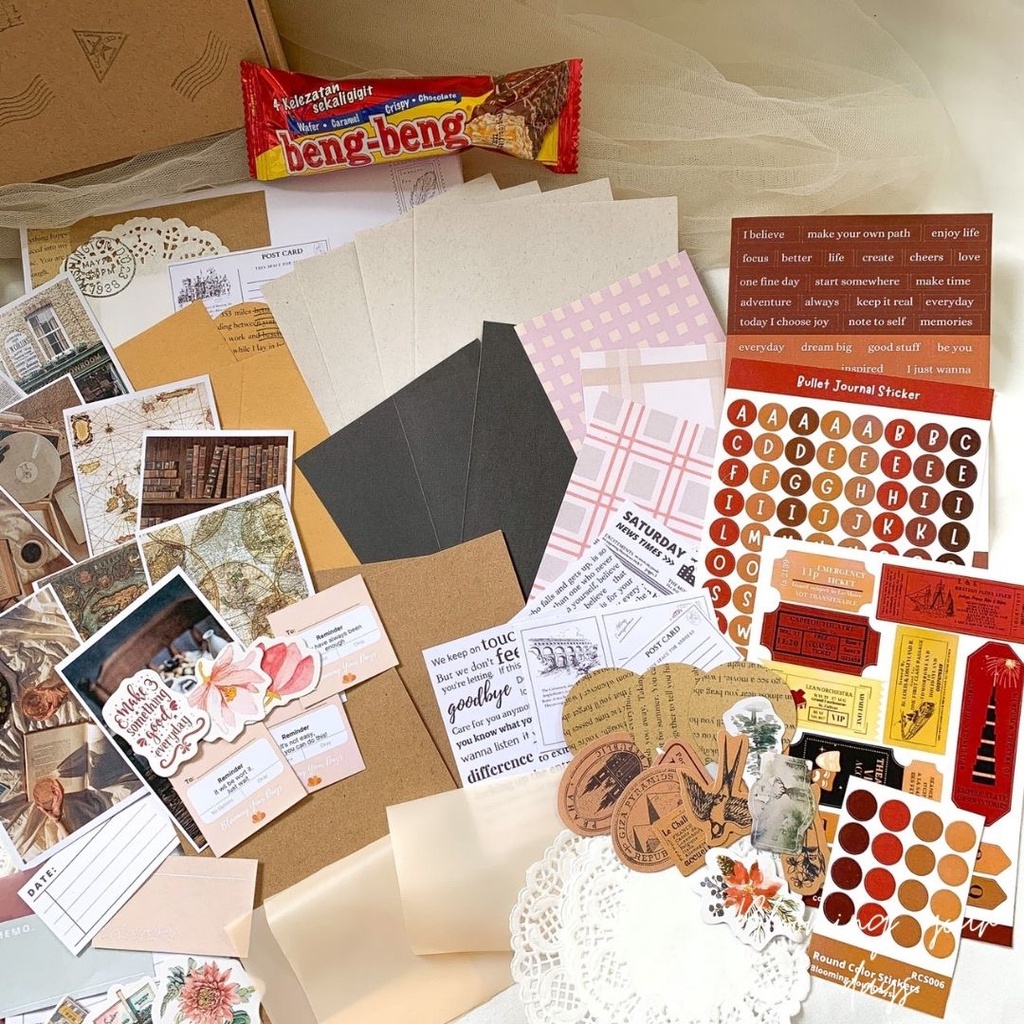 Bloomingyourdays Gift Box Jurnal Kit Vintage Retro Classic ( Bujo Kit Vintage ) Jurnal Kit Journaling Hampers Kado ulang tahun natal lebaran-4