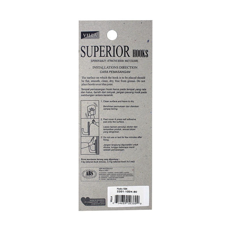 Ktmstore Villa Superior Prima Hook 1004 Gantungan baju Kail Tempel 2201-1004