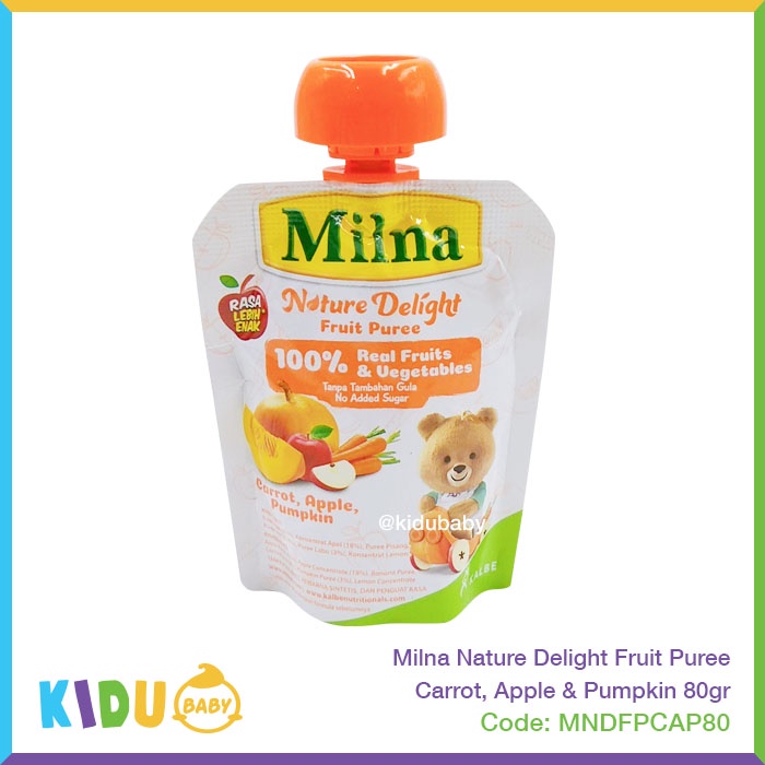 Milna Nature Delight Fruit Puree 80gr Makanan Cemilan si Kecil Kidu Baby