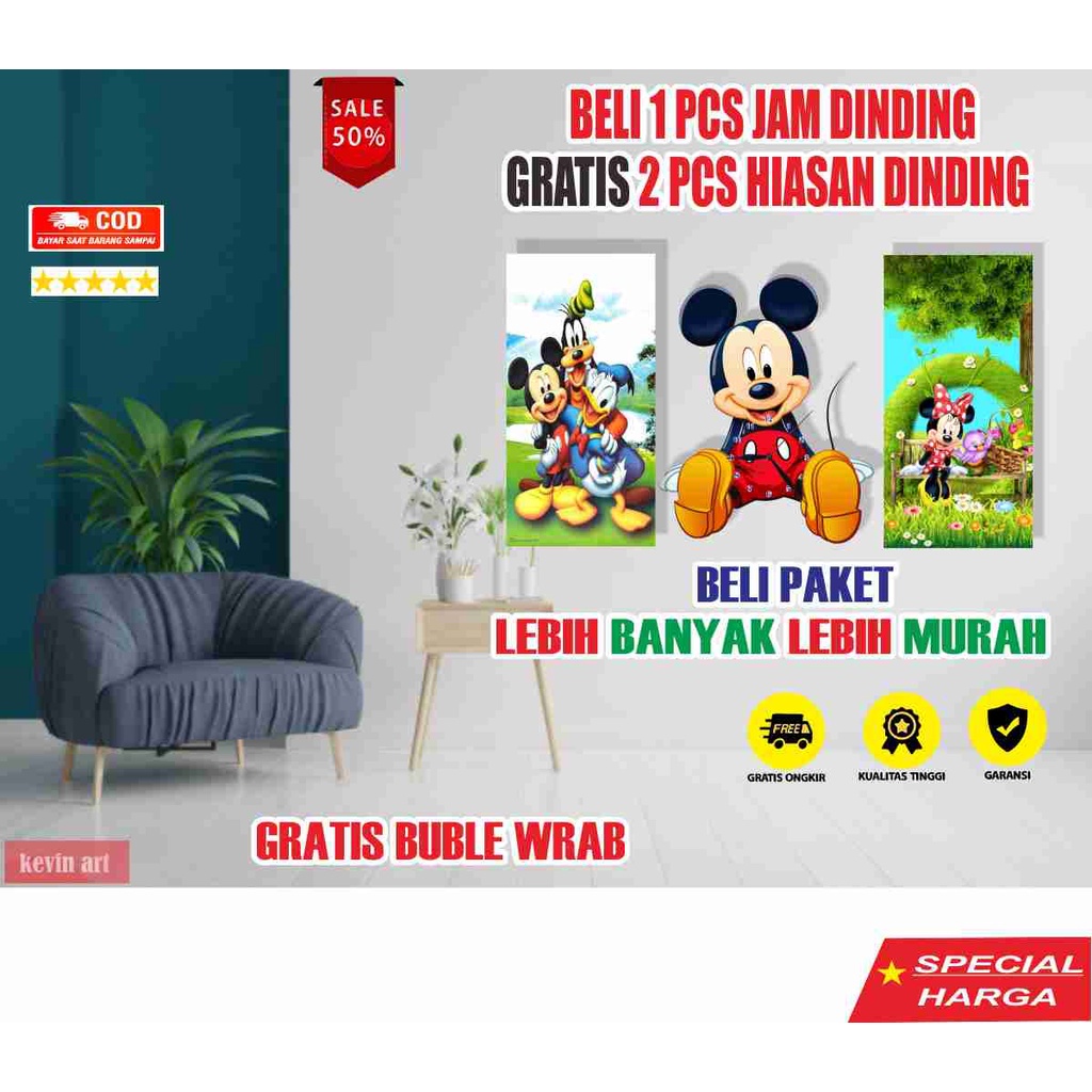 JAM DINDING UNIK KARAKTER MICKEY MOUSE GRATIS HIASAN BESAR TEMPEL TEMBOK 3d DEKORASI DINGDING KAMAR ANAK TERBARU ARTISTIK