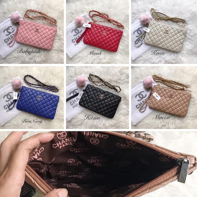 Tas Pesta Tas Chanel Clutch Import Free Pompom Warna Babypink Terbaru
