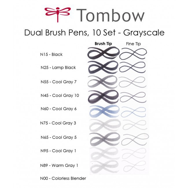 Tombow Dual Brush Pen Set - Grayscale