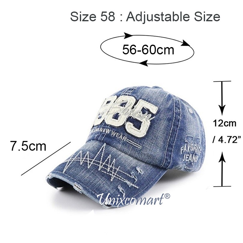 Topi Baseball JAMONT 1985 Fashion Jeans Hat Casual Sport Pria Wanita