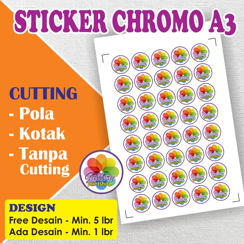 

Stiker Label Chromo Print A3+ / Cetak Stiker Label Kemasan - Custom Cutting