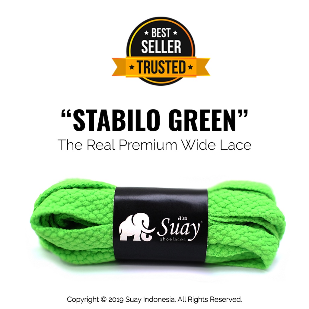 Tali Sepatu Gepeng Lebar Stabilo Hijau (Wide) Premium Shoelace Stabilo Green Surabaya