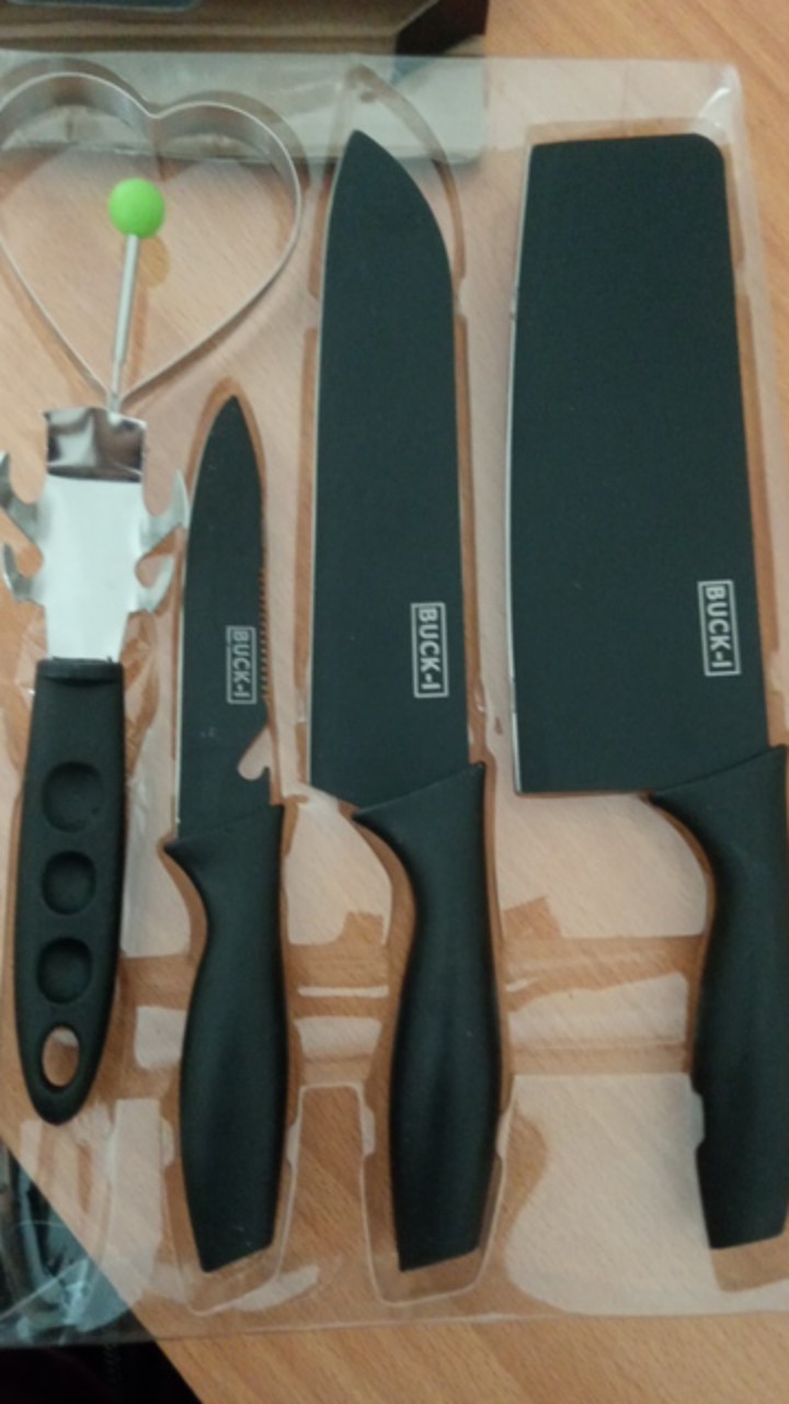 Pisau Dapur Set Isi 5pcs Hitam / Pisau Set Premium Bagus / Kitchen Knife Set [goza Hardware]