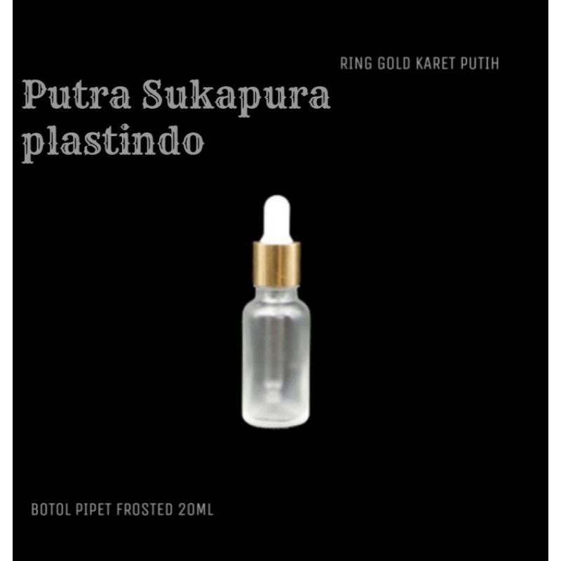botol kaca pipet 20ml bening doff ring gold almunium