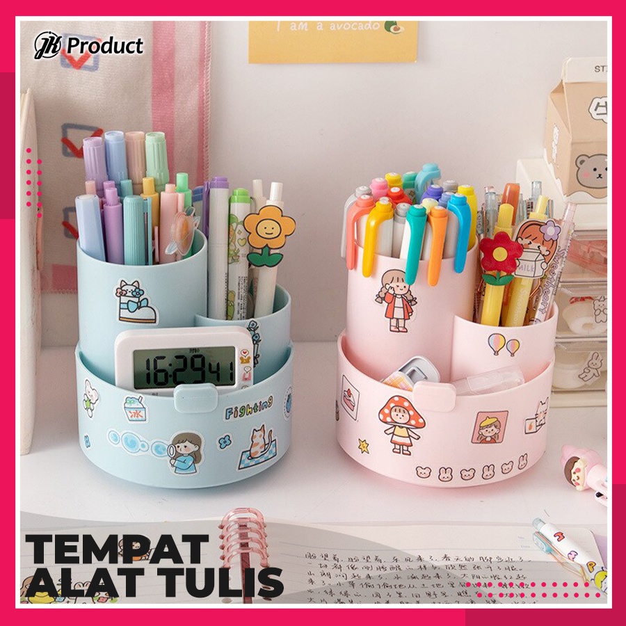 

Tempat Alat Tulis ATK 3 Sekat Putar Penyimpanan Pensil Pulpen Meja Belajar Motif Lucu