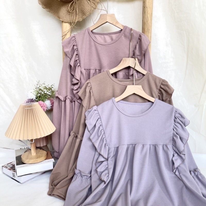 1KG MUAT 5PCS | BRENA BLOUSE RUFFLE LENGAN SUPER BALON AIRFLOW CRINKLE HITS OOTD SELEBGRAM FASHION GROSIR WANITA TERMURAH