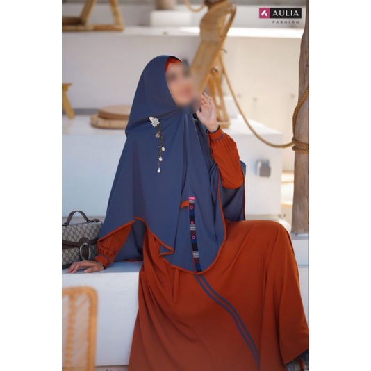 Aulia Fashion set gamis Naira Rust Grey Denim