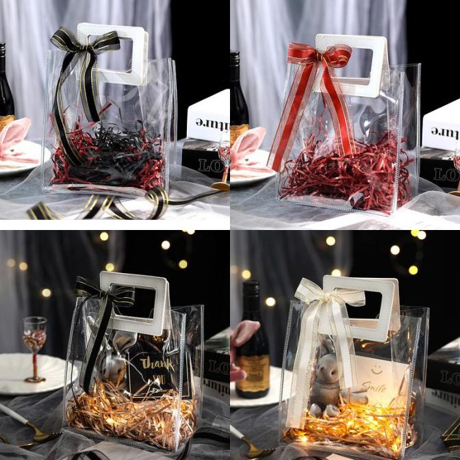 

TOTE BAG TRANSPARAN / TAS PLASTIK BENING PVC / GOODIE BAG PVC BESAR - Putih