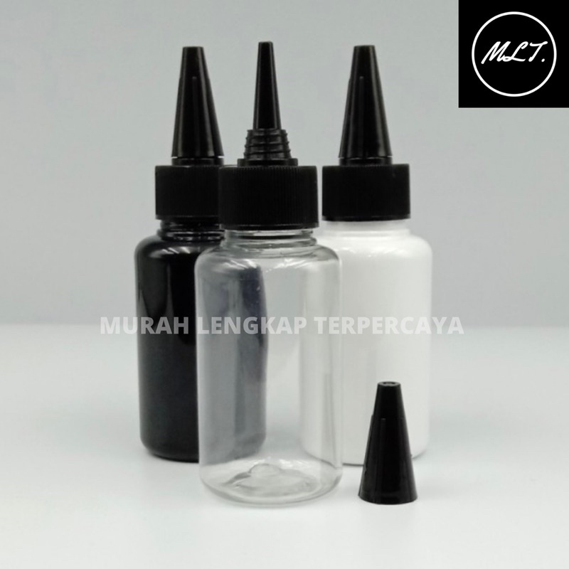 BOTOL TINTA 60ML / BOTOL KERUCUT TINTA 60 ML TUBULAR 60ML KERUCUT TINTA HITAM TUTUP