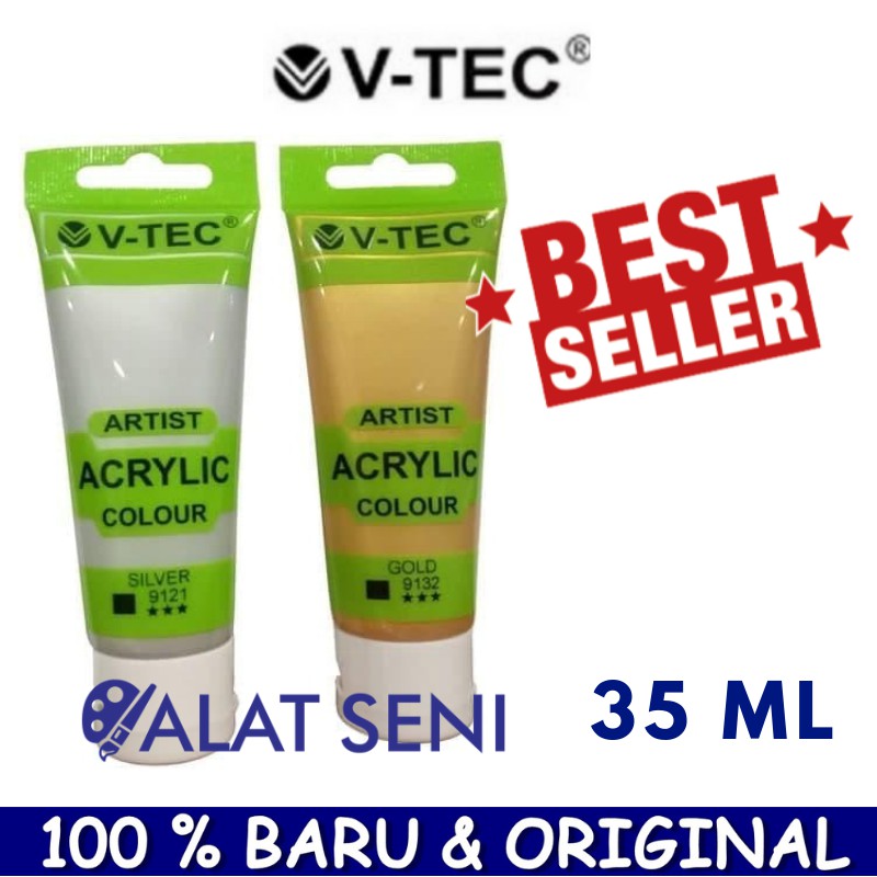 

V-Tec Acrylic Colour 35ML - Warna Metalic GOLD & SILVER / Vtec Acrylic 35ml Fluo /Cat Akrilik