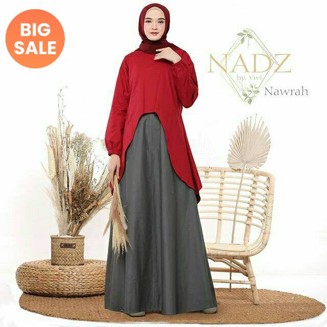 NAWRAH, GAMIS Dress Maxi Maxy Panjang Bahan KATUN Twill By SALT EXECUTIVE Motif Polos Kombinas Dua W