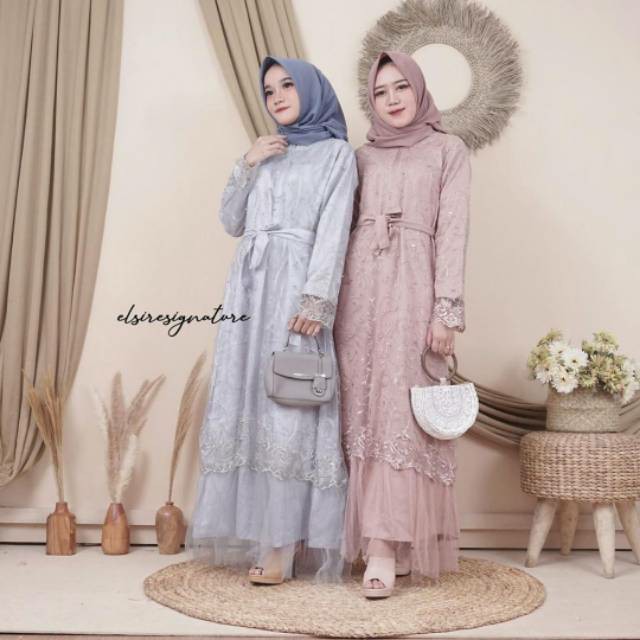 (TERLARIS) Gamis Safira Brokat Tuller Tile Jumbo Dress Kebaya Model Terbaru 2021