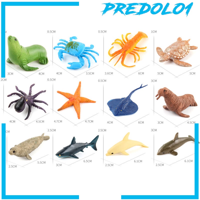 [PREDOLO1] 12Piece Sea Creatures Figures Identify Colors Plastic Colorful for Teachers