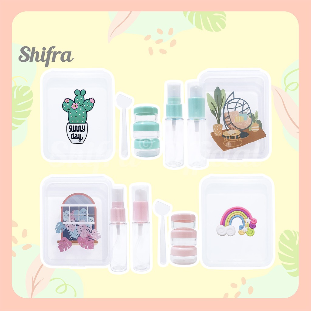 Shifra Travel Set Box Plastik Botol Lotion Spray Wadah Cream Sendok Cream