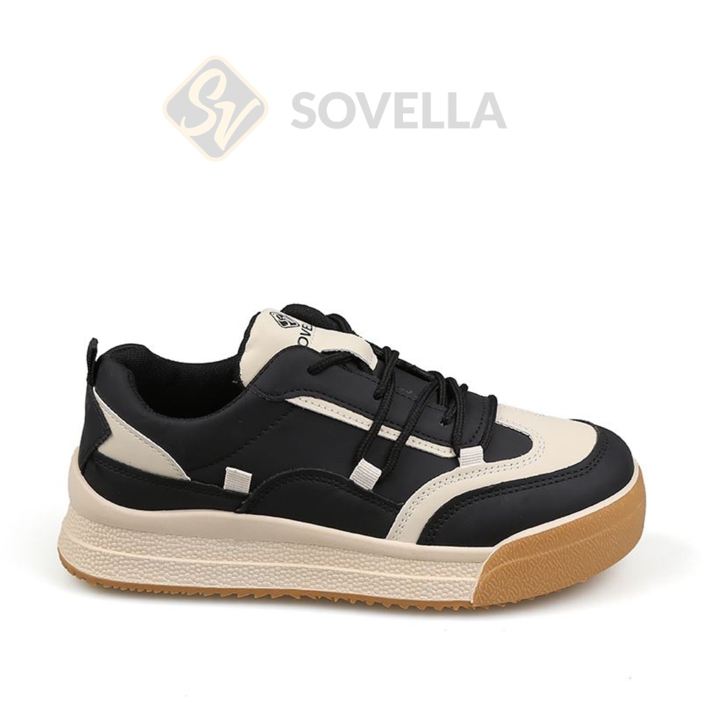 SOVELLA Cercei Sepatu Sneakers Sport Brown Hitam Wanita Import-BLACK