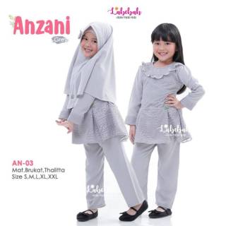 Setelan Baju  Muslim  Anak Perempuan Anzani bahan Brokat  