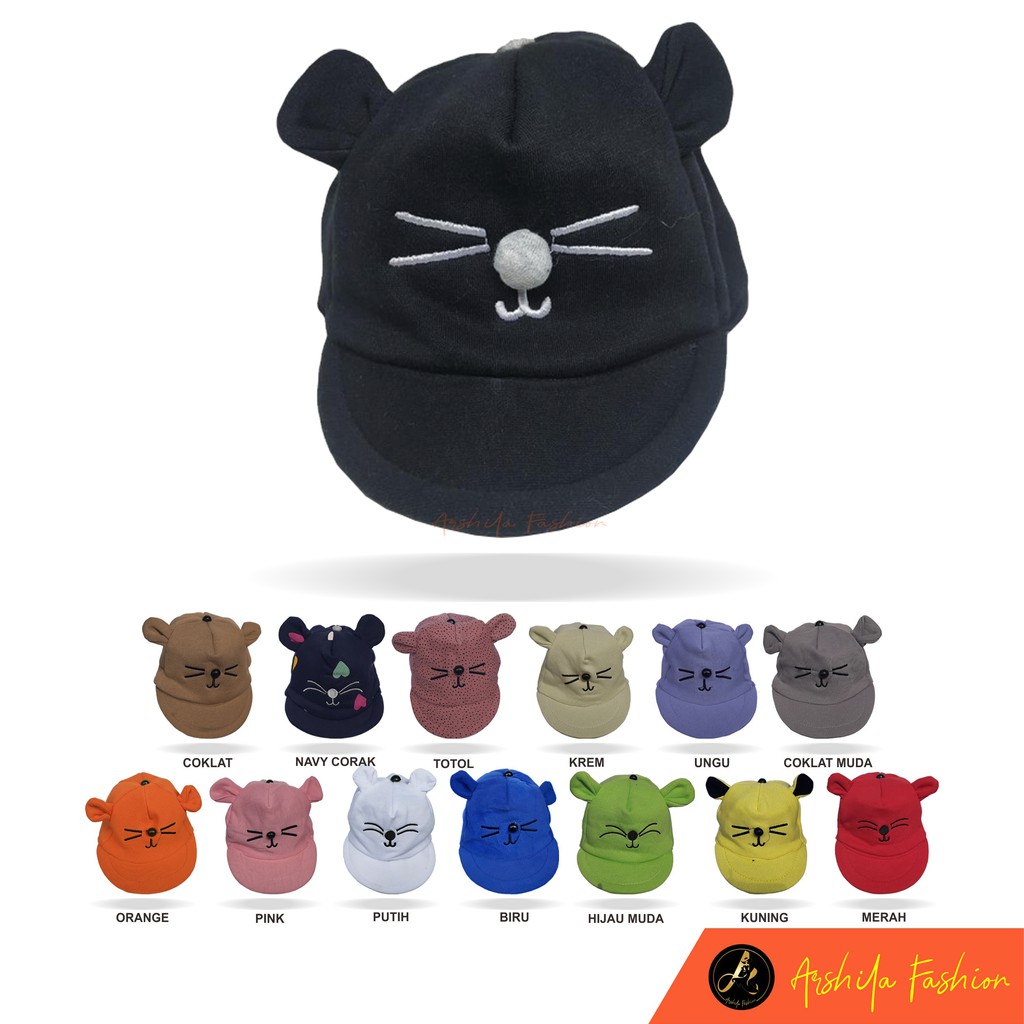 Topi Bayi Karakter Kucing / Topi Kucing Bayi /  Arshila_fashion-Hitam