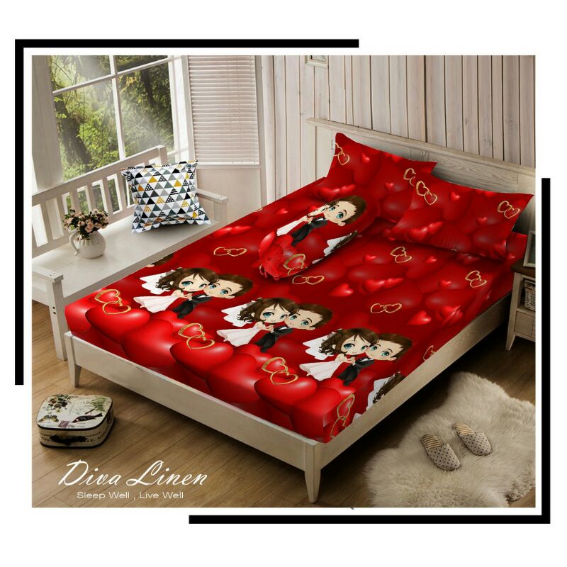 Sprei Diva Linen Happy Wedding Set Sprei Microtex Tinggi 30 cm Merah