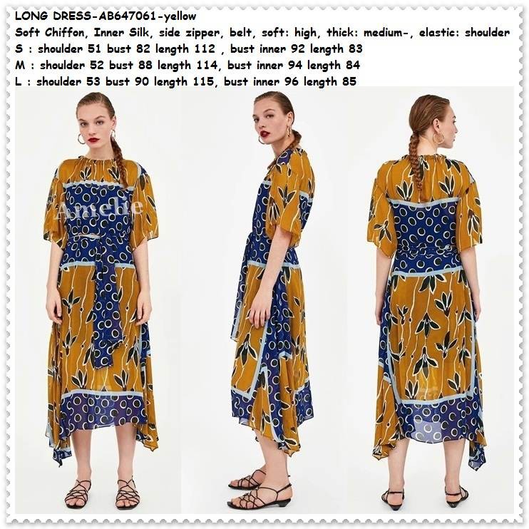AB647061 Long Dress Midi Boho Bohemian Pantai Baju Korea Import Yellow Kuning